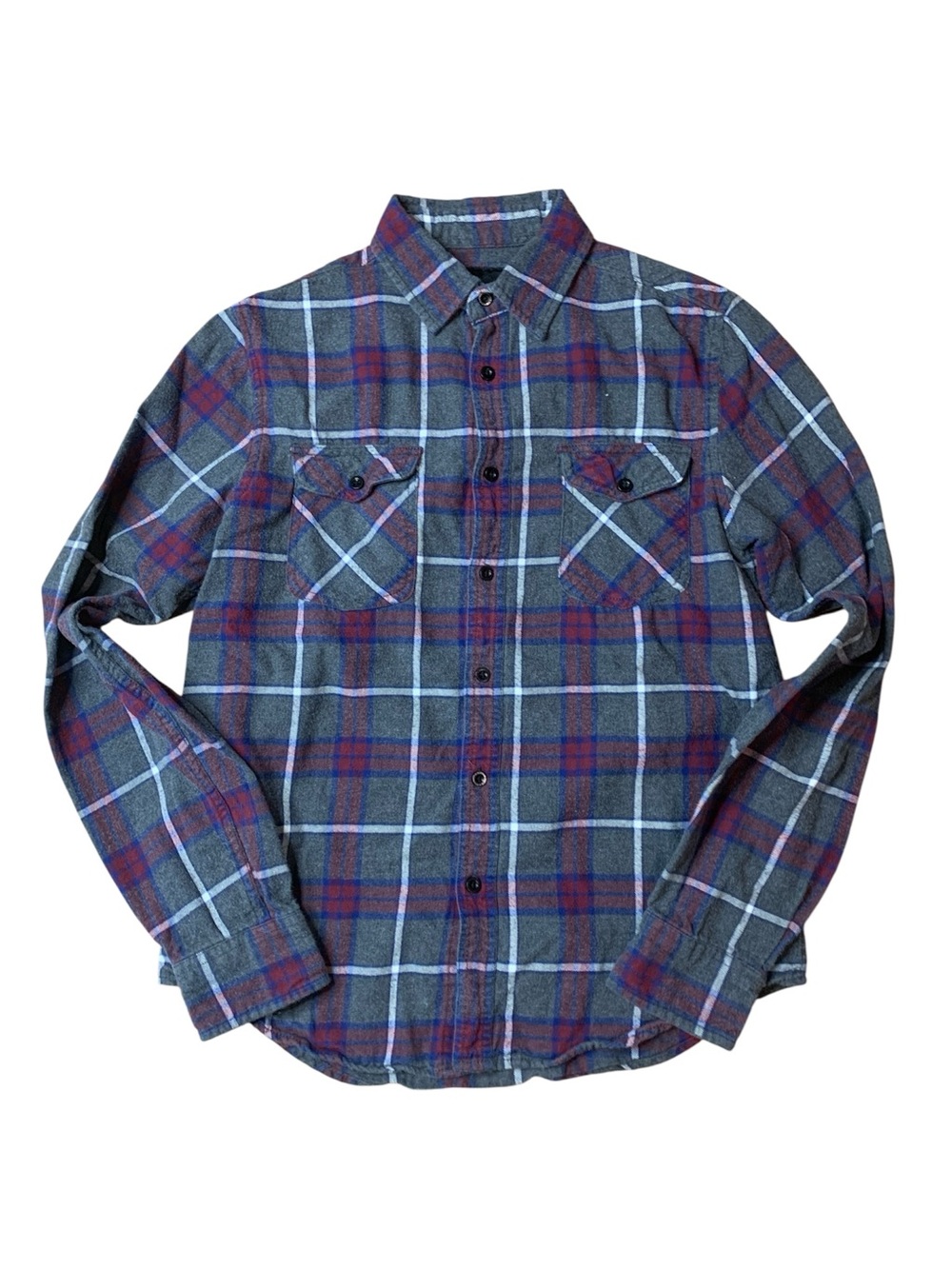 Urban Heritage Grey Plaid Flannel Button Down Shirt Long Sleeve Size Small S